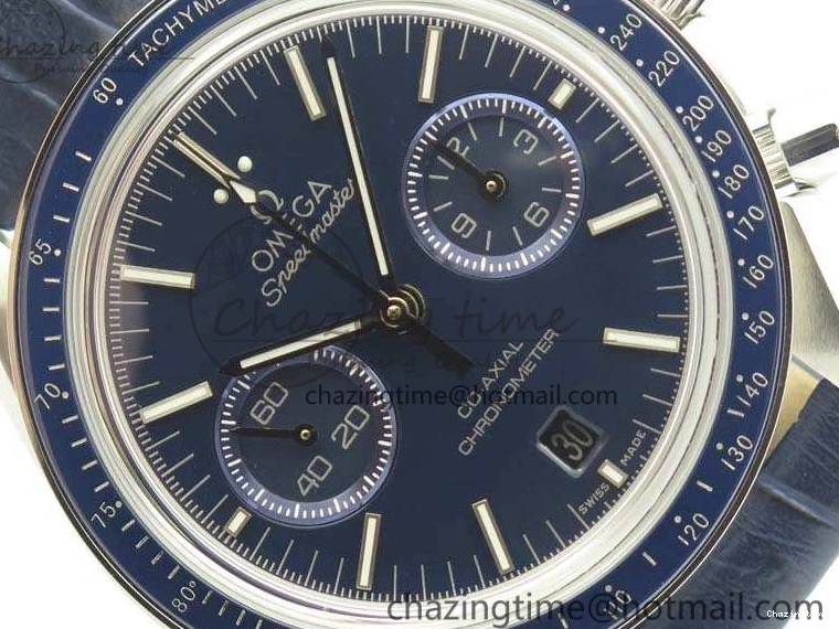 0519 SpeedMaster MoonWatch SS OMF 1:1 Best Edition Blue Dial On Leather Strap A9300 V FreshLook 8087